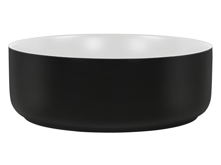 Okrągła czarno-biała umywalka nablatowa - Cersit Szkło Nablatowe Ceramika Szerokość 36 cm Kolor Biały Okrągłe Kolor Czarny