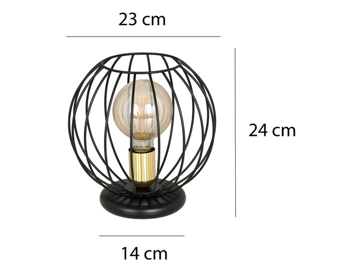 Czarna okrągła druciana lampka nocna - D033-Lisen Wysokość 24 cm Metal Pomieszczenie Sypialnia Lampa nocna Styl Industrialny