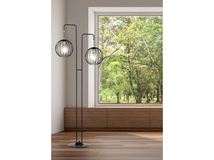 Czarna okrągła druciana lampa podłogowa - D034-Lisen Metal Pomieszczenie Salon Lampa LED Styl Industrialny