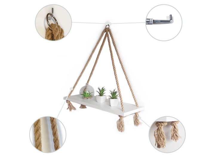 Białe półki wiszące w stylu boho - Ignes 3X Płyta laminowana Na dekoracje Styl Skandynawski