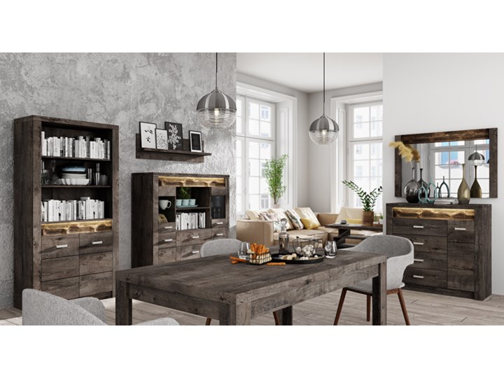Komoda do salonu kraft biały - Dagna 17X Z szafkami i szufladami Szerokość 109 cm Płyta meblowa Głębokość 42 cm Płyta laminowana Wysokość 104 cm Styl Minimalistyczny