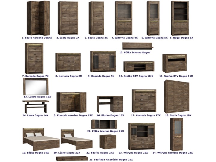 Komoda w dekorze jesion ciemny - Dagna 8X Wysokość 104 cm Szerokość 137 cm Płyta MDF Głębokość 42 cm Z szufladami Styl Skandynawski