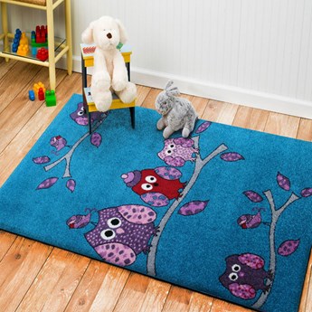 Turkusowy dywan do pokoju dziecka w sowy - Kortis