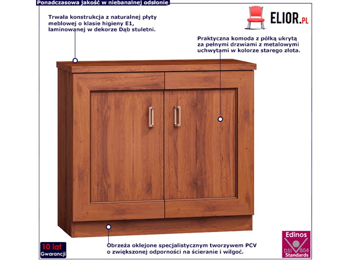 Komoda 90x100 cm dąb stuletni - Tilda 4X Płyta MDF Wysokość 90 cm Głębokość 44 cm Pomieszczenie Sypialnia