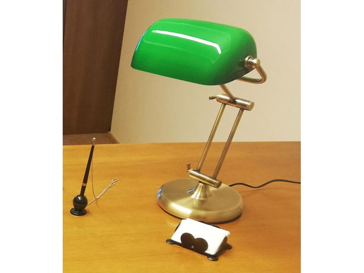 Zielona lampa bankierska - S269-Erava Lampa gabinetowa Metal Lampa z kloszem Wysokość 40 cm Szkło Styl Tradycyjny