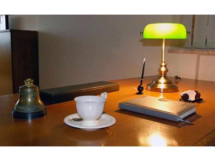 Zielona lampa na biurko bankierska - S270-Erava Lampa biurkowa Wysokość 34 cm Metal Lampa gabinetowa Lampa z kloszem Szkło Styl Vintage