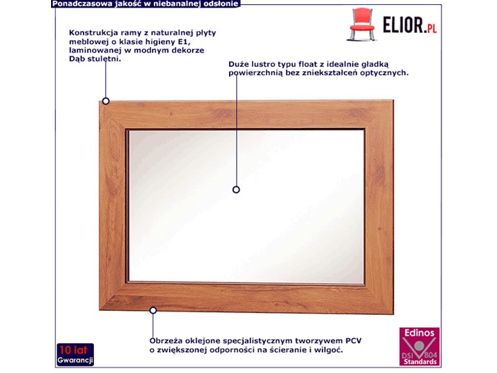 Lustro na ścianę 70x100 w ramie dąb stuletni - Tilda 19X Ścienne Lustro z ramą Styl Skandynawski