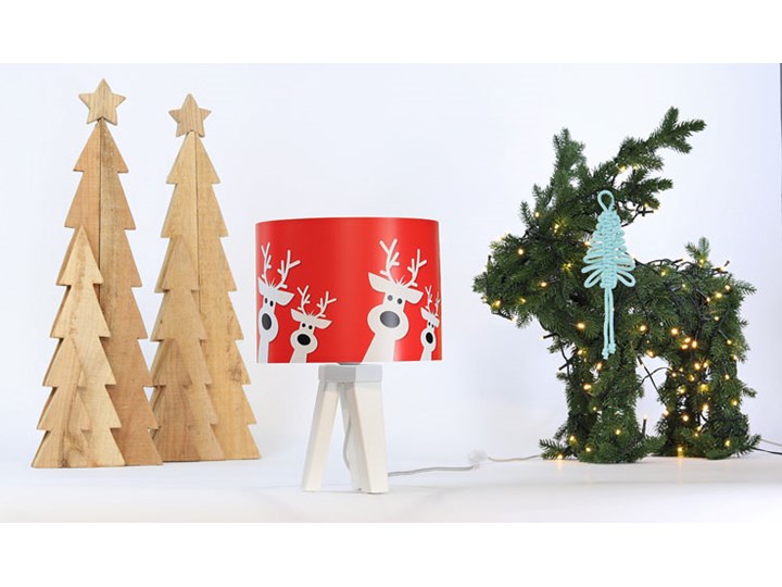 Świąteczna lampa stołowa trójnóg - S286-Amida Lampa z abażurem Drewno Wysokość 32 cm Tworzywo sztuczne Wysokość 17 cm Styl Nowoczesny