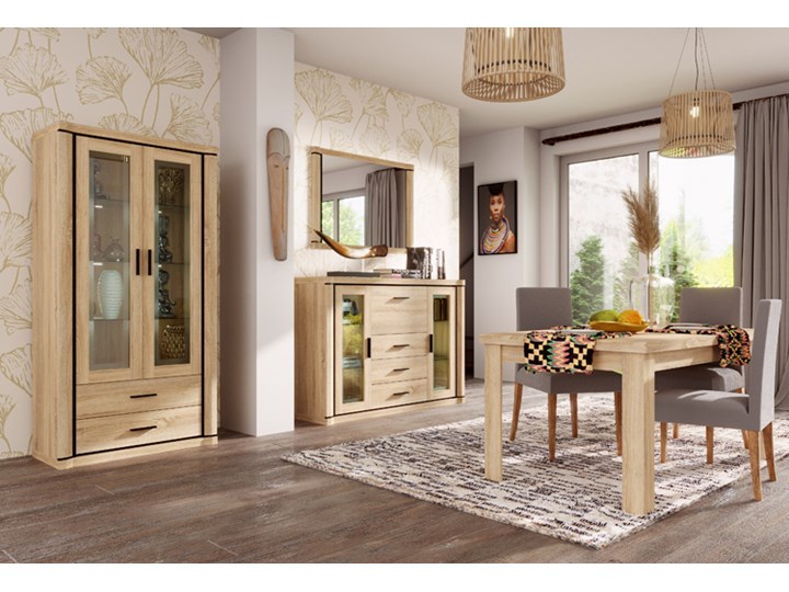 Komoda w dekorze dąb sonoma - Verna 7X Szerokość 137 cm Płyta MDF Z szufladami Głębokość 44 cm Wysokość 91 cm Styl Minimalistyczny