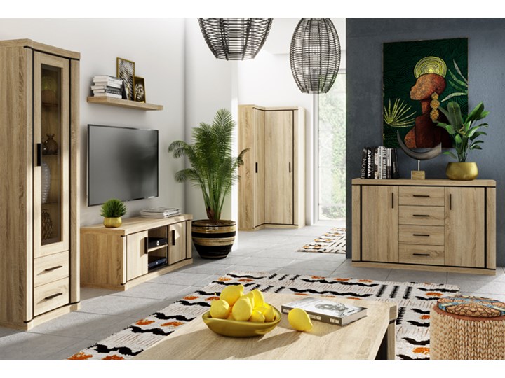 Komoda w dekorze dąb sonoma - Verna 7X Z szufladami Szerokość 137 cm Głębokość 44 cm Styl Nowoczesny Wysokość 91 cm Płyta MDF Pomieszczenie Garderoba