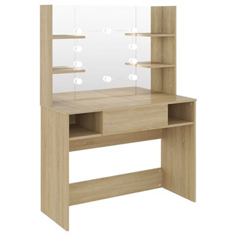 Dębowa toaletka do sypialni z żarówkami LED -Soxo 3X