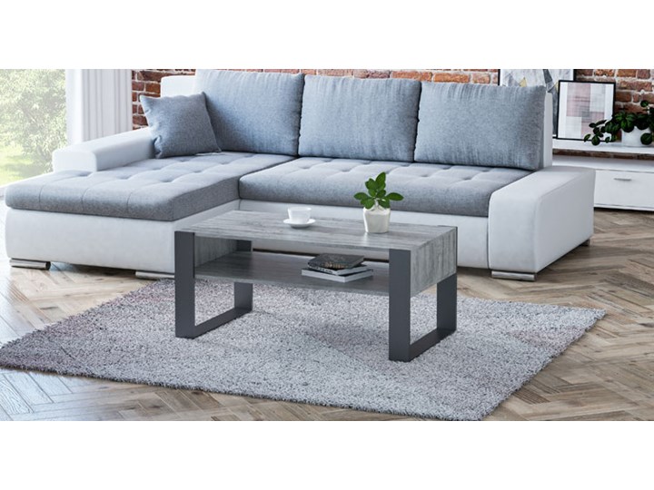 Ława kawowa z półką Lazira - beton+czarny Długość 100 cm Drewno Średnica Szerokość 53,6 cm Zestaw stolików Wysokość 50 cm Płyta meblowa Funkcje Z półkami