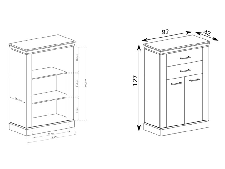 Komoda wysoka dąb lefkas - Almira 7X Płyta MDF Szerokość 82 cm Z witrynami Głębokość 42 cm Wysokość 127 cm Z szufladami Styl Prowansalski