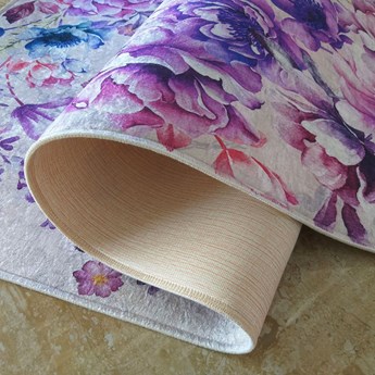 Szary dywan w fioletowe kwiaty - Rubiox