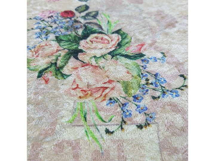 Różowy owalny dywan w kwiaty - Kortado Pomieszczenie Przedpokój 60x100 cm Syntetyk Dywany Okrągły Kategoria Dywany