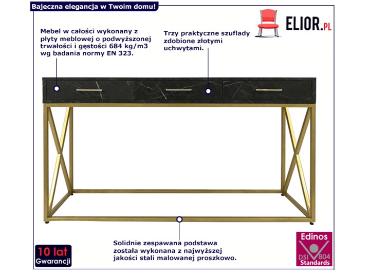 Czarno-złota konsola do przedpokoju - Artelo Głębokość 40 cm Drewno Z szufladą Szerokość 78 cm Stal nierdzewna Styl Glamour