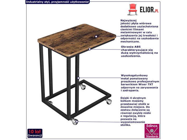 Industrialny mobilny stolik pod laptopa - Aser Metal Zestaw stolików Drewno Beton Średnica Wysokość 61 cm Stal Kategoria Stoliki i ławy