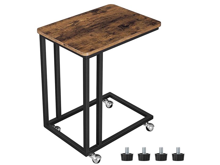 Industrialny mobilny stolik pod laptopa - Aser Beton Stal Średnica Metal Drewno Zestaw stolików Wysokość 61 cm Styl Minimalistyczny