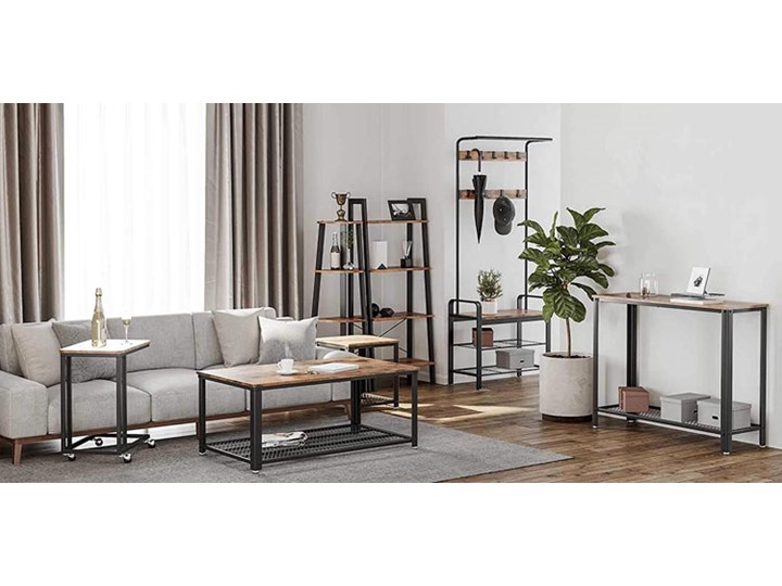Industrialny mobilny stolik pod laptopa - Aser Wysokość 61 cm Drewno Beton Zestaw stolików Stal Rodzaj nóg Kółka Metal Funkcje Z regulacją wysokości