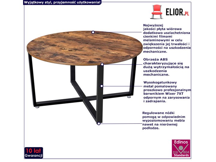 Nowoczesny industrialny stolik kawowy - Lebios Ława Beton Metal Szkło Wysokość 47 cm Zestaw stolików Stal Drewno Średnica 88 cm
