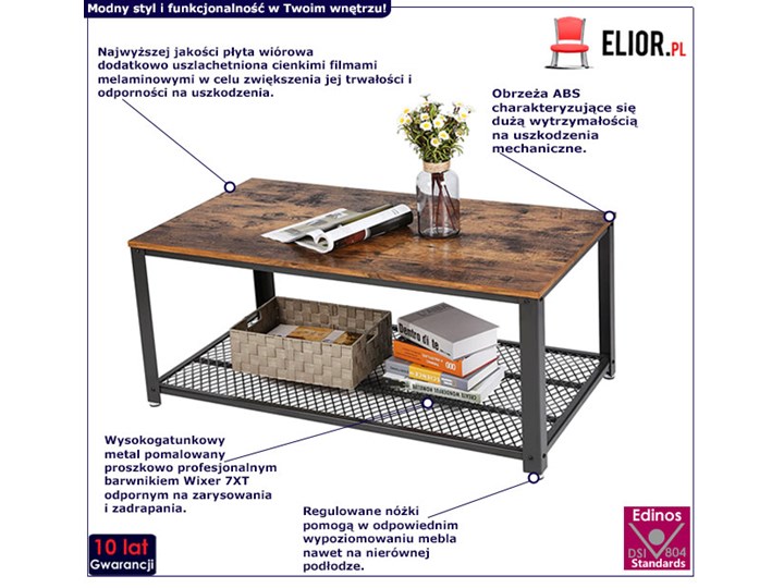 Industrialny stolik do salonu z półką - Kafi Stal Metal Wysokość 45 cm Drewno Beton Zestaw stolików Kategoria Stoliki i ławy