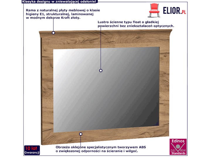 Lustro na ścianę w ramie kraft złoty - Almira 12X Pomieszczenie Salon Ścienne Prostokątne Lustro z ramą Kategoria Lustra