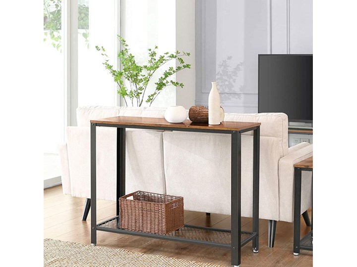 Industrialna konsola z metalową półką - Mirasalo 3X Wysokość 80 cm Stal nierdzewna Głębokość 35 cm Z szufladą Drewno Z półką Pomieszczenie Przedpokój