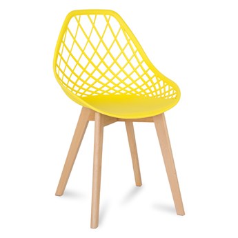Krzesło ażurowe skandynawskie nowoczesne na drewnianych bukowych nogach stylowe żółte YE-10 / typ 007
