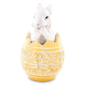 KRÓLIK W ŻÓŁTYM JAJKU PISANCE figurka wielkanocna zając, wys. 13 cm