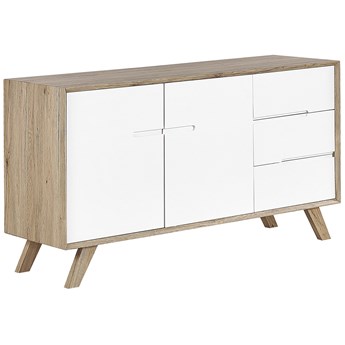 Beliani Komoda biała jasne drewno 75 x 140 cm 2 szafki 3 szuflady przechowywanie nowoczesna styl skandynawski