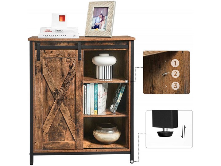 Komoda z przesuwnymi drzwiami do loftu - Hande Płyta MDF Szerokość 70 cm Pomieszczenie Salon Głębokość 30 cm Drewno Wysokość 80 cm Styl Rustykalny