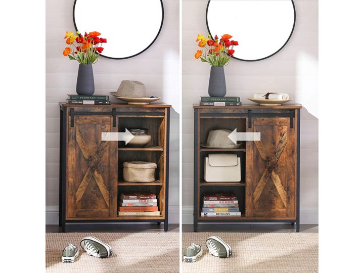 Komoda z przesuwnymi drzwiami do loftu - Hande Płyta MDF Drewno Szerokość 70 cm Głębokość 30 cm Wysokość 80 cm Styl Minimalistyczny Pomieszczenie Salon