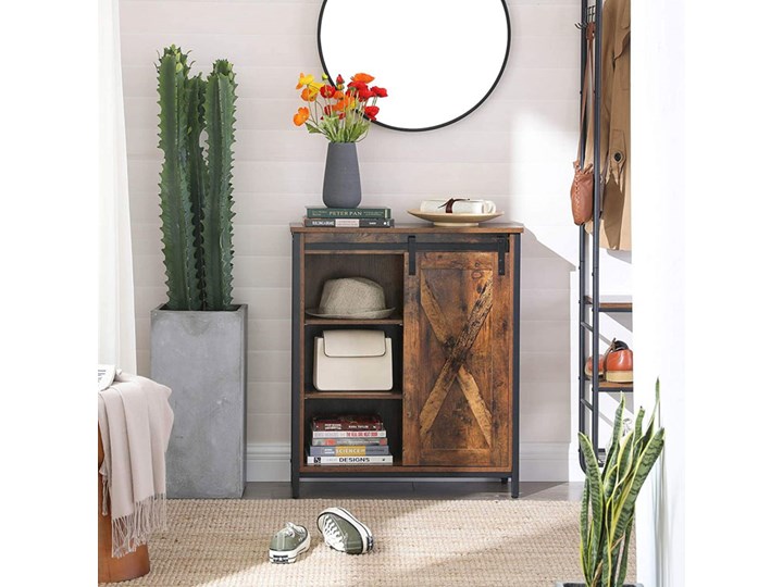 Komoda z przesuwnymi drzwiami do loftu - Hande Drewno Szerokość 70 cm Płyta MDF Głębokość 30 cm Wysokość 80 cm Pomieszczenie Sypialnia