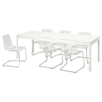 IKEA EKEDALEN / TOBIAS Stół i 6 krzeseł, biały/przezroczysty chrom, 180/240 cm