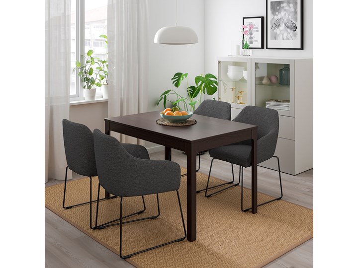 IKEA EKEDALEN / TOSSBERG Stół i 4 krzesła, metal szary/ciemnobrązowy, 120/180 cm