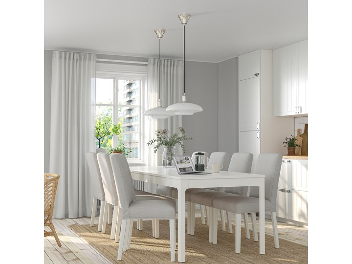 IKEA EKEDALEN / BERGMUND Stół i 8 krzeseł, biały biały/Orrsta jasnoszary, 180/240 cm Pomieszczenie Jadalnia Kategoria Stoły z krzesłami