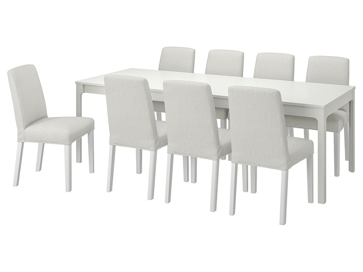 IKEA EKEDALEN / BERGMUND Stół i 8 krzeseł, biały biały/Orrsta jasnoszary, 180/240 cm