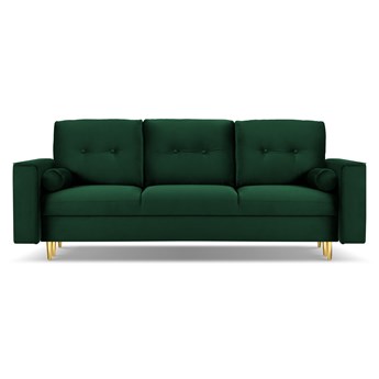 Sofa aksamitna z funkcją spania LEONA zielony ze złotą podstawą