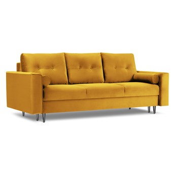Sofa aksamitna z funkcją spania LEONA żółty z czarną podstawą
