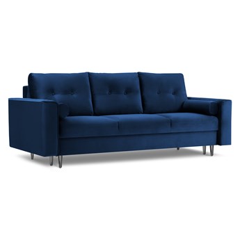 Sofa aksamitna z funkcją spania LEONA niebieski z czarną podstawą