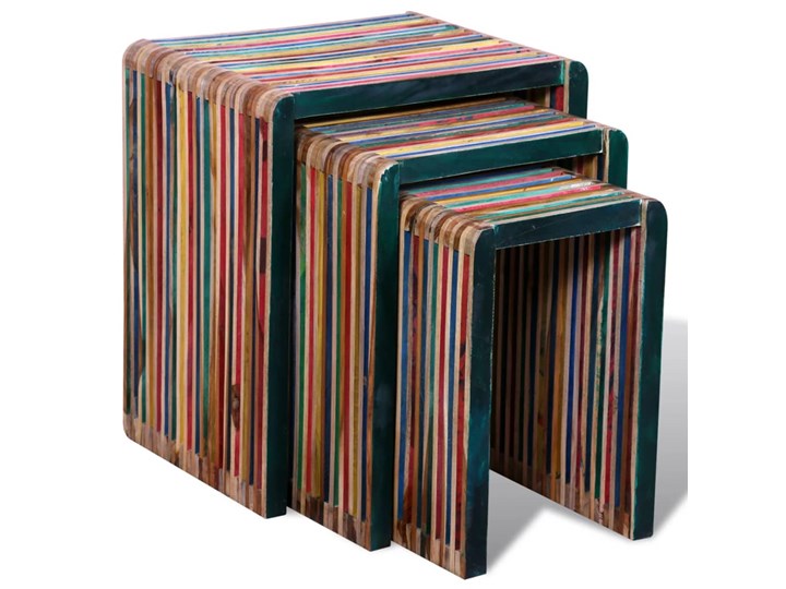 3 kolorowe stoliki z drewna tekowego – Liesse Wysokość 40 cm Wysokość 45 cm Szkło Drewno Wysokość 50 cm Zestaw stolików Styl Minimalistyczny