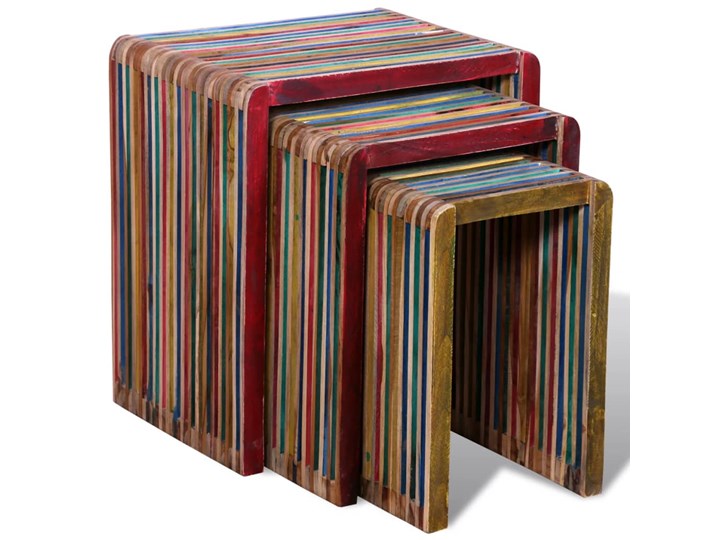 3 kolorowe stoliki z drewna tekowego – Liesse Zestaw stolików Drewno Wysokość 45 cm Wysokość 40 cm Szkło Wysokość 50 cm Styl Vintage