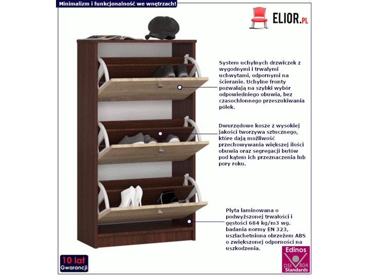 Szafka na buty w kolorze wenge/sonoma - Scarpi Głębokość 29 cm Płyta meblowa Drewno Płyta laminowana Płyta MDF Tworzywo sztuczne Pomieszczenie Przedpokój