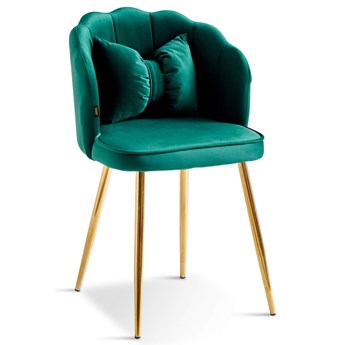 Krzesło Glamour - muszelka, zielony welur DC-6091 złote nogi