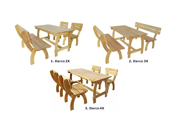 Zestaw drewnianych mebli ogrodowych Darco 2X - brązowy Stoły z krzesłami Kolor Zielony Drewno Styl Vintage
