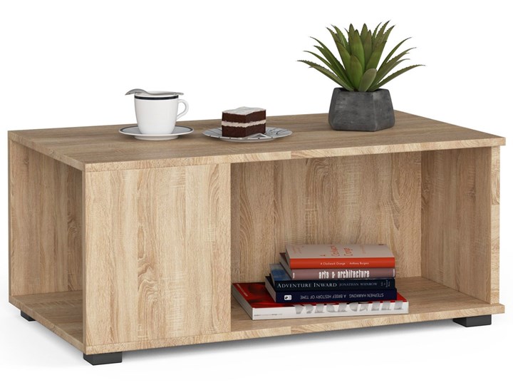 Skandynawska ława do salonu z półkami dąb sonoma - Mistero Zestaw stolików Płyta meblowa Drewno Styl Minimalistyczny Stolik Wysokość 38 cm Płyta MDF Styl Skandynawski