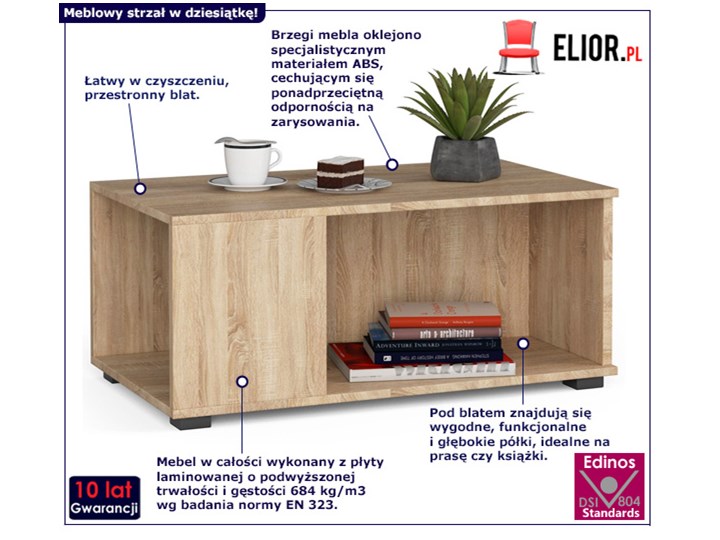 Skandynawska ława do salonu z półkami dąb sonoma - Mistero Płyta meblowa Drewno Zestaw stolików Płyta MDF Wysokość 38 cm Stolik Styl Skandynawski