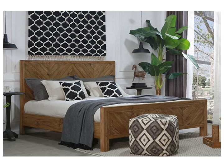Łóżko drewniane 120x200 cm Idyllic, zagłówek w jodełkę Styl Rustykalny Drewno Kategoria Łóżka do sypialni