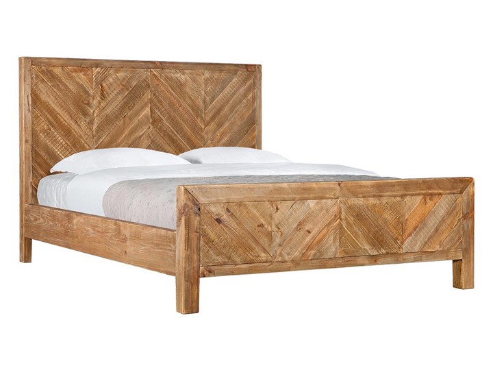 Łóżko drewniane rustykalne 160x200 Idyllic, zagłówek w jodełkę Drewno Pojemnik na pościel Bez pojemnika