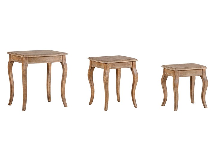 3 Stoliki kawowe Laval, gięte nogi, kolor orzech Drewno Metal Zestaw stolików Funkcje Z półkami Styl Minimalistyczny